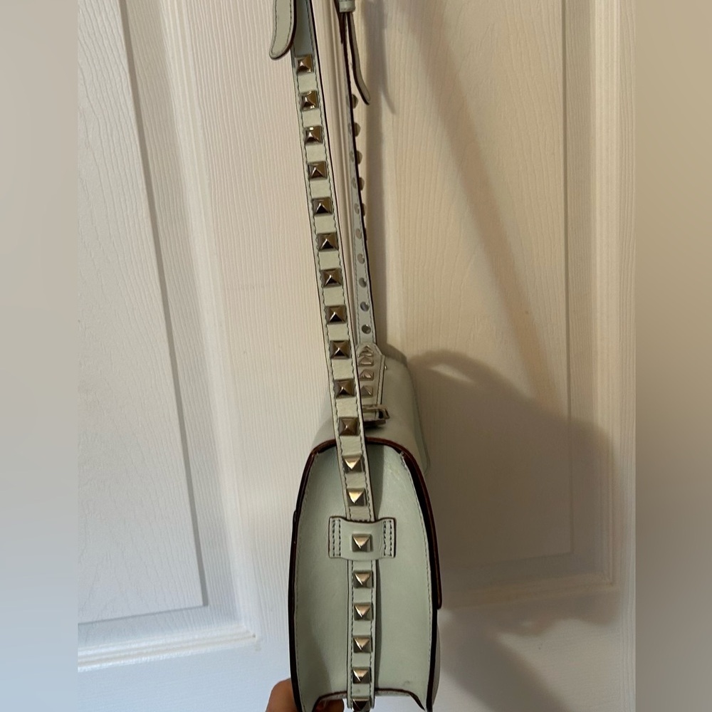 Rebecca Minkoff Pale Mint Leather Crossbody Bag with Studded Strap Top Handle - Picture 6 of 13